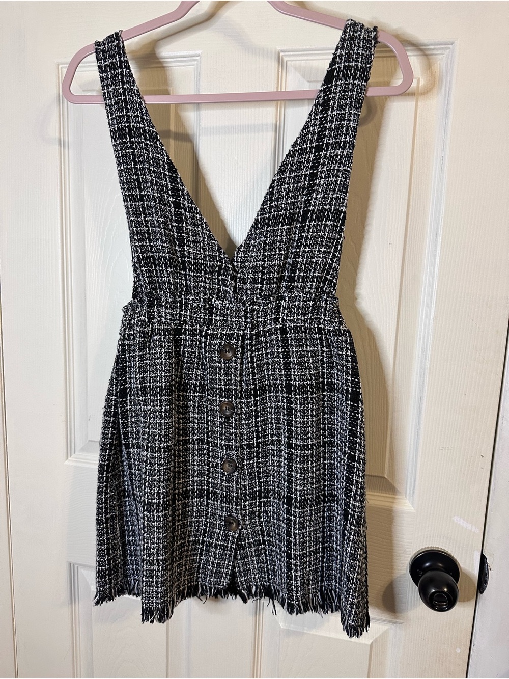 Black and White Tweed Mini Dress with Button Front